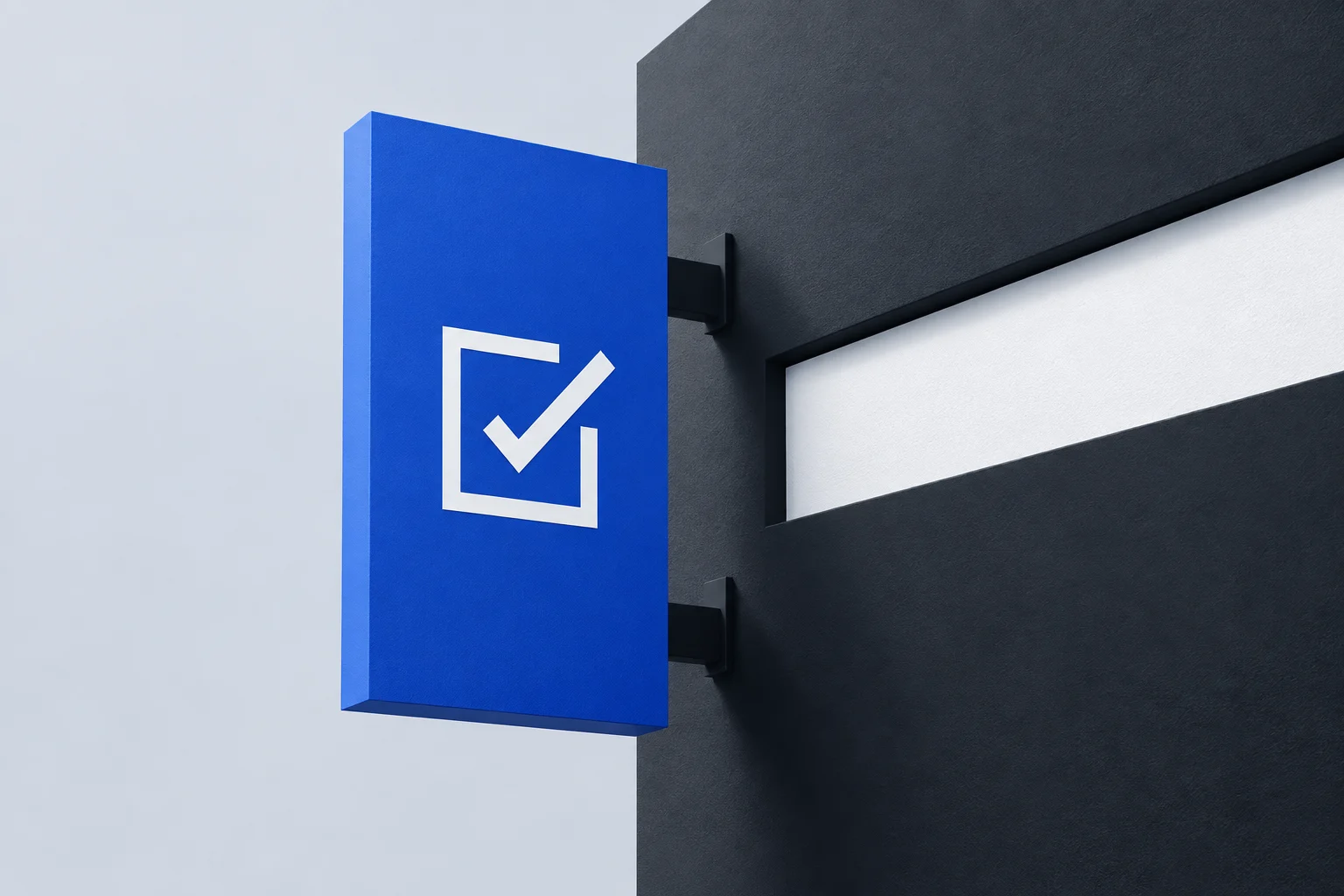 SignAllow’s conceptual cobalt sign against charcoal architectural forms.